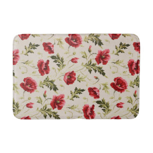 Vintage bright red poppies flower pattern bath mat