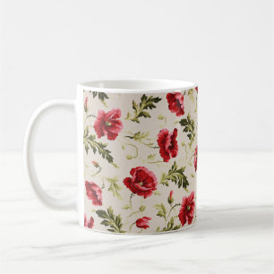 Vintage bright red poppies flower pattern  coffee mug