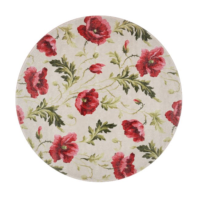 Vintage bright red poppies flower pattern  cutting board (Front)
