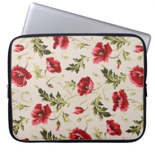 Vintage bright red poppies flower pattern laptop sleeve