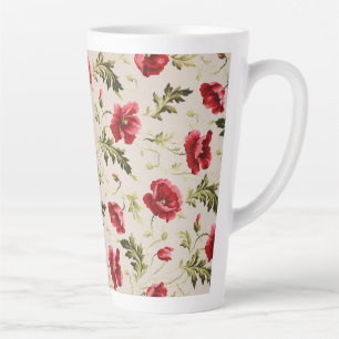 Vintage bright red poppies flower pattern latte mug