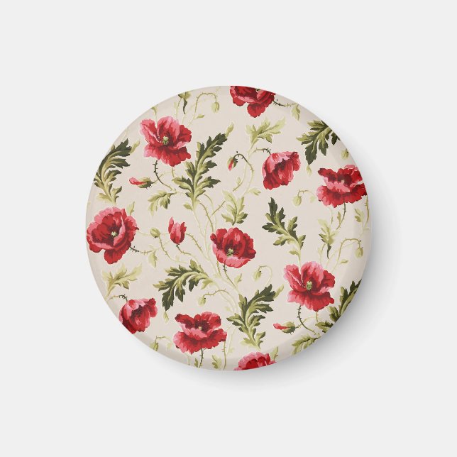 Vintage bright red poppies flower pattern  magnet (Front)