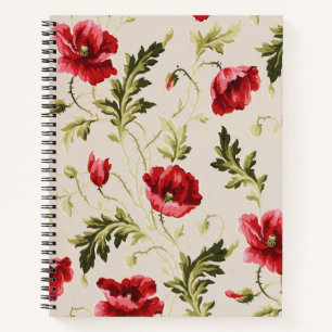 Vintage bright red poppies flower pattern notebook