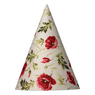 Vintage bright red poppies flower pattern party hat