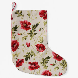 Vintage bright red poppies flower pattern  small christmas stocking