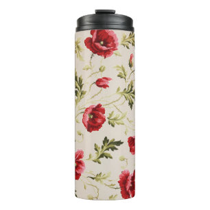 Vintage bright red poppies flower pattern thermal tumbler