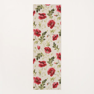Vintage bright red poppies flower pattern yoga mat
