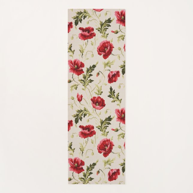 Vintage bright red poppies flower pattern  yoga mat (Front)
