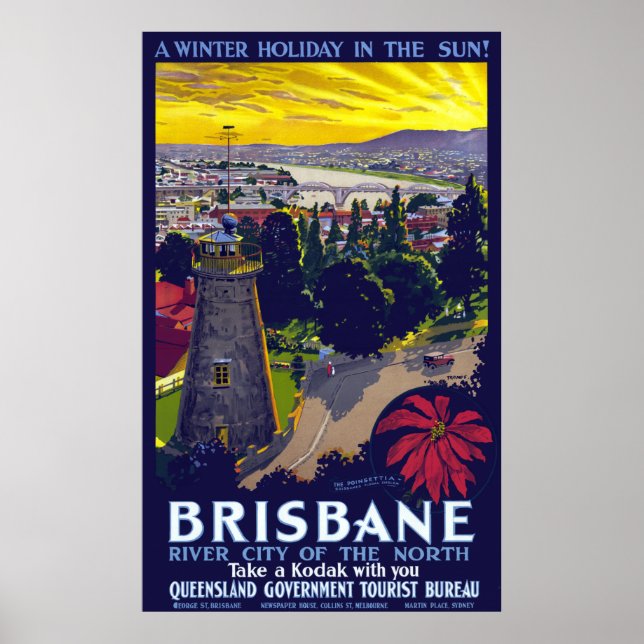 Vintage Brisbane Winter Holiday Australia Travel Poster (Front)