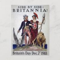 Vintage Britannia! Side By Side WWI Art Postcard