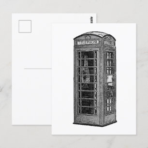Vintage British Phone Booth Illustration UK Travel Postcard