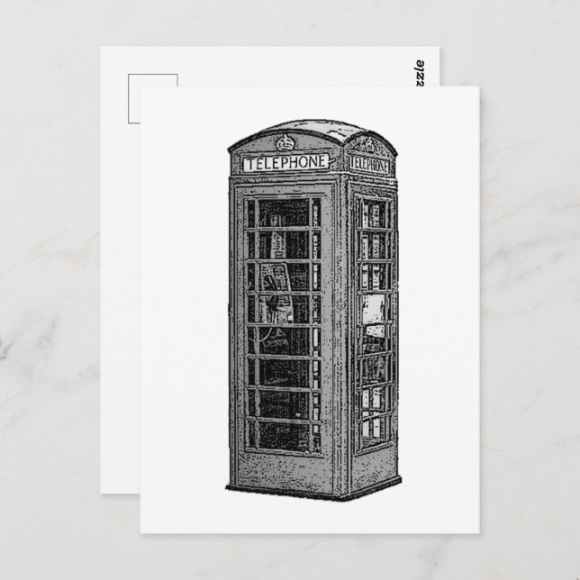 Vintage British Phone Booth Illustration UK Travel Postcard (Front/Back)
