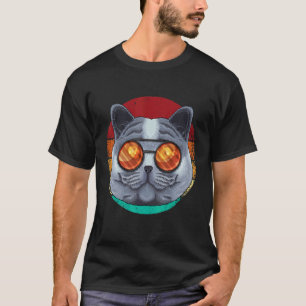 Vintage British Shorthair Cat Face Retro Cat Eight T-Shirt