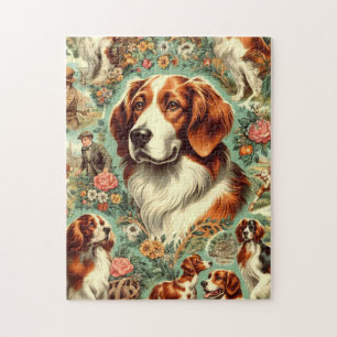 Vintage Brittany Dog Painting Jigsaw Puzzle