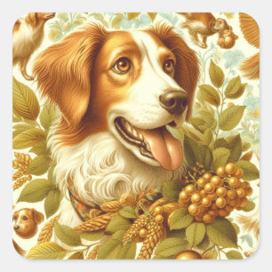 Vintage Brittany Dog Painting Square Sticker