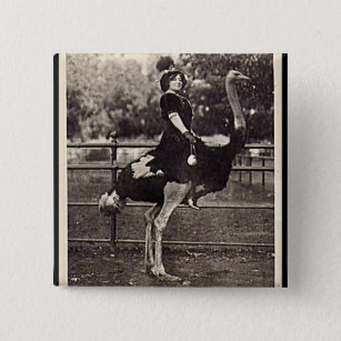 Vintage Broadway Actress Riding an Ostrich 15 Cm Square Badge