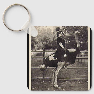 Vintage Broadway Actress Riding an Ostrich Key Ring