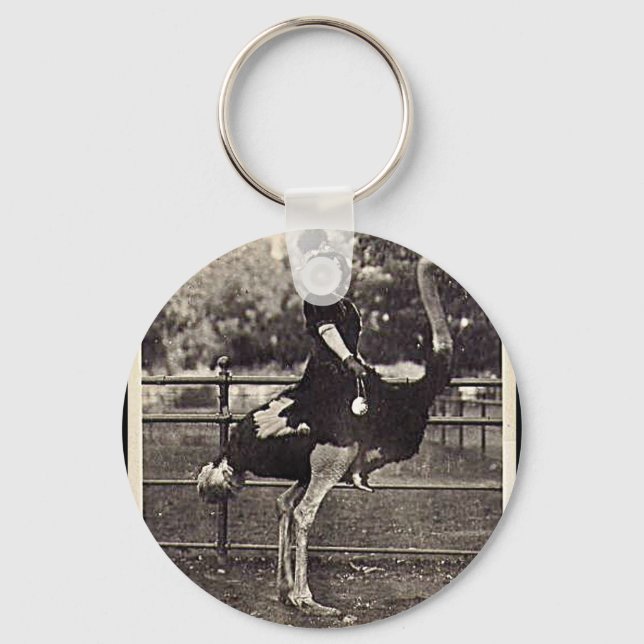 Vintage Broadway Actress Riding an Ostrich Key Ring (Front)