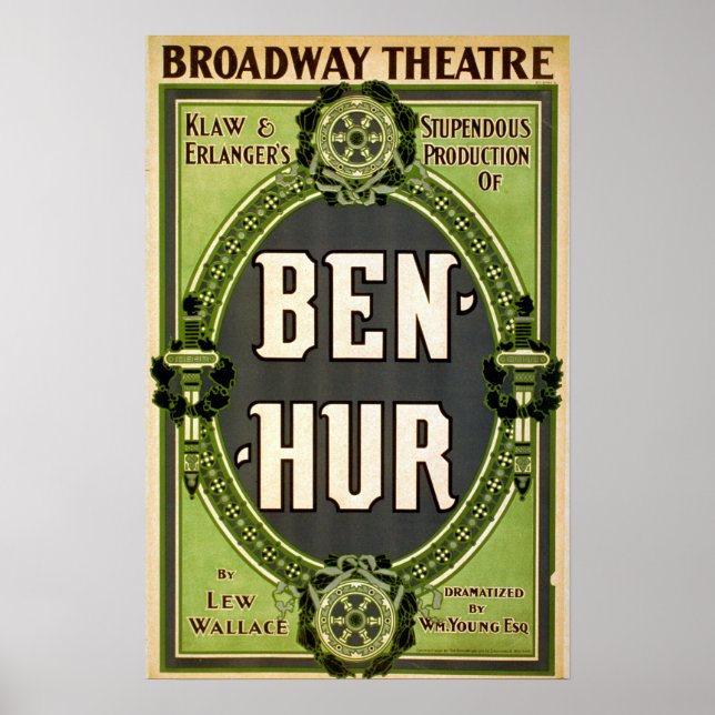 Vintage Broadway Theatre Ben Hur Play Poster (Front)