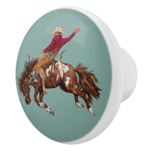 Vintage bronco rider ceramic knob