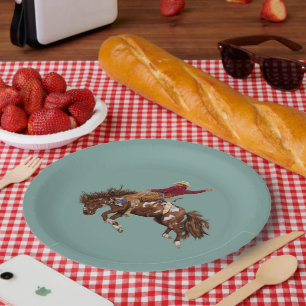Vintage bronco rider paper plate