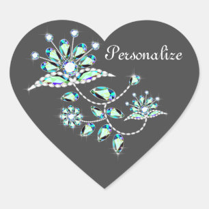 Vintage brooch flower jewel floral cute grey teal heart sticker