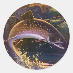 Vintage Brook Trout Fish Fisherman, Sports Fishing Classic Round Sticker