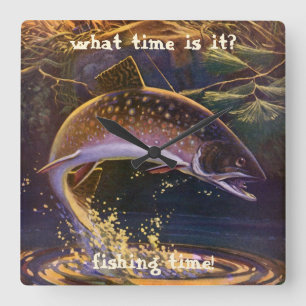 Vintage Brook Trout Fish Fisherman, Sports Fishing Square Wall Clock