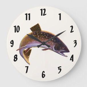 Vintage Brook Trout Fish, Sports Fishing Fisherman Large Clock