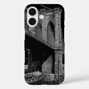 Vintage Brooklyn Bridge at Night iPhone 16 Case