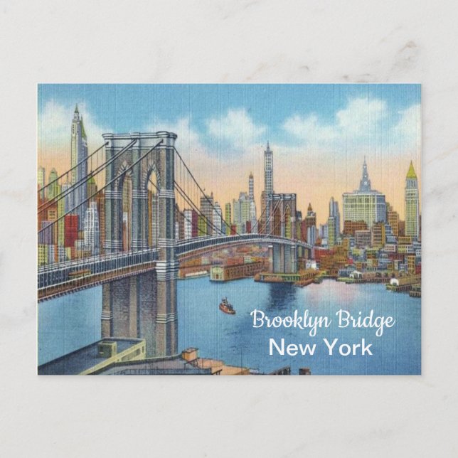 Vintage, Brooklyn Bridge, New York. Postcard (Front)