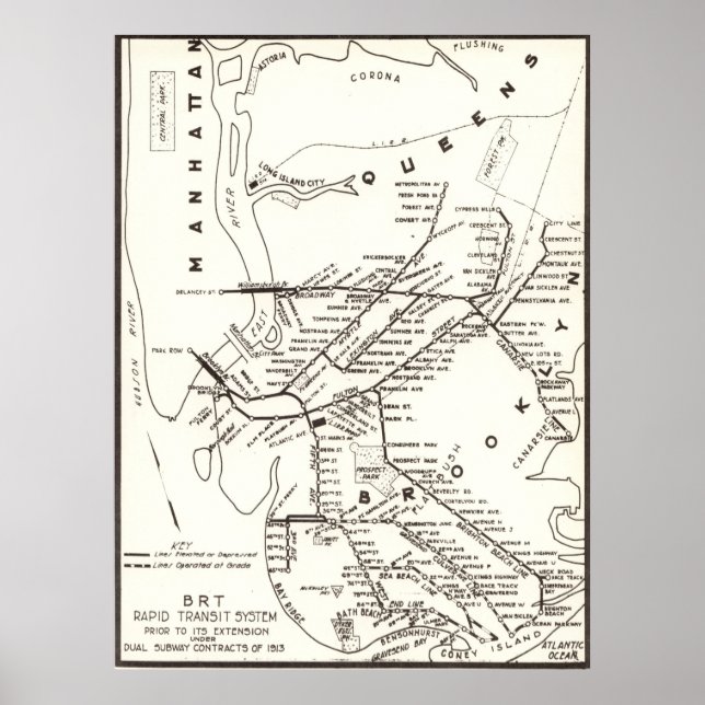 Vintage Brooklyn NY Transit System Map (1912) Poster (Front)