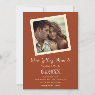 Vintage Brown and Cream Retro Photo Wedding Invitation