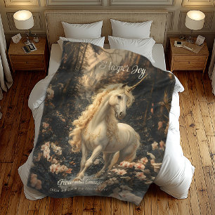 Vintage Brown and Pink Unicorn Woodland Nursery Fleece Blanket