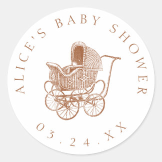 Vintage Brown Baby Carriage Baby Shower Classic Round Sticker