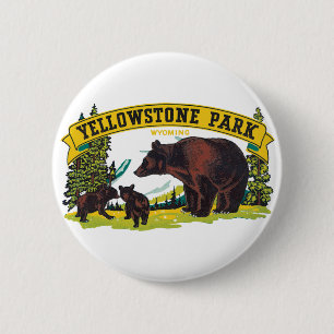 Vintage Brown Bears in Yellowstone National Park 6 Cm Round Badge