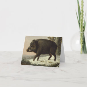 Vintage Brown Boar Hunting Painting, Wildlife Art Card