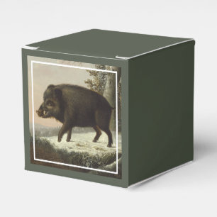 Vintage Brown Boar Hunting Painting, Wildlife Art Favour Box