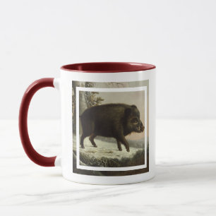 Vintage Brown Boar Hunting Painting, Wildlife Art Mug