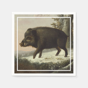 Vintage Brown Boar Hunting Painting, Wildlife Art Napkin