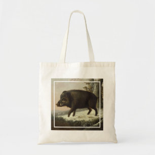 Vintage Brown Boar Hunting Painting, Wildlife Art Tote Bag