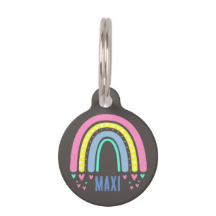 VINTAGE BROWN BOHO RAINBOW ROUND PET TAG