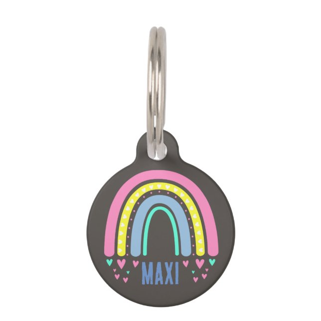 VINTAGE BROWN BOHO RAINBOW ROUND PET TAG (Front)