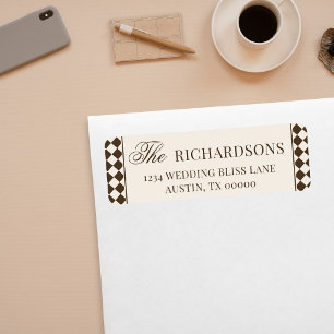 Vintage Brown Chequered Old Money Return Address Label