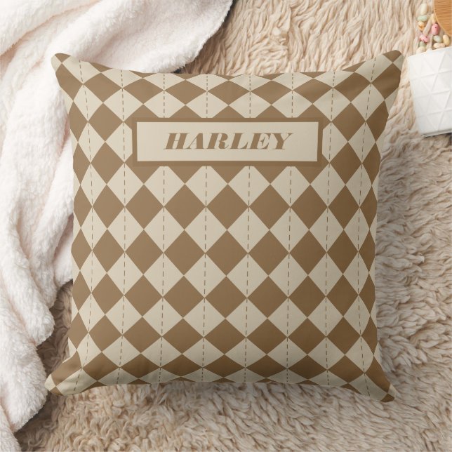 Vintage Brown Chequered Pattern Cushion (Blanket)