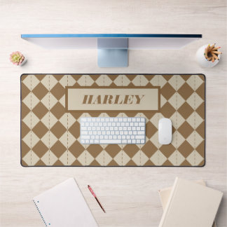 Vintage Brown Chequered Pattern Desk Mat