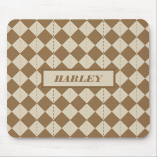Vintage Brown Chequered Pattern Mouse Pad