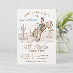 Vintage Brown Cowboy Fifth Rodeo 5th Birthday  Invitation