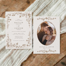 Vintage Brown & Cream French Floral Wedding Photo