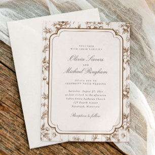 Vintage Brown Cream Wedding French Toile Frame Invitation